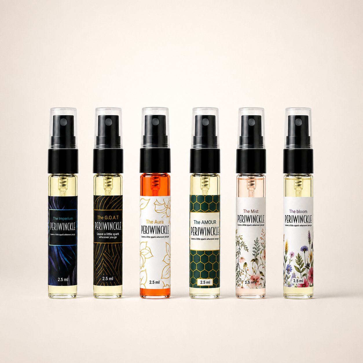 The Full House Periwinckle discovery set with six 2.5ml parfum vials