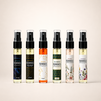 The Full House Periwinckle discovery set with six 2.5ml parfum vials