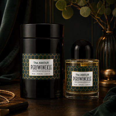 The Amour 50ml fresh parfum bottle in a refined lifestyle setting
