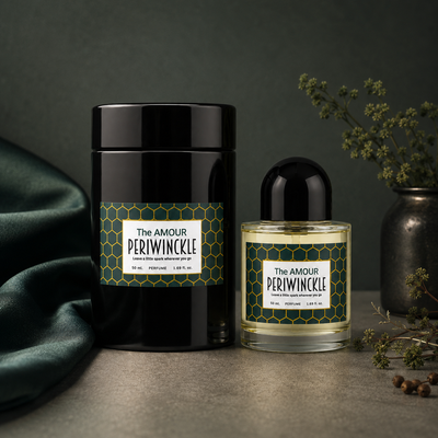 The Amour 50ml parfum bottle and packaging in a styled product display