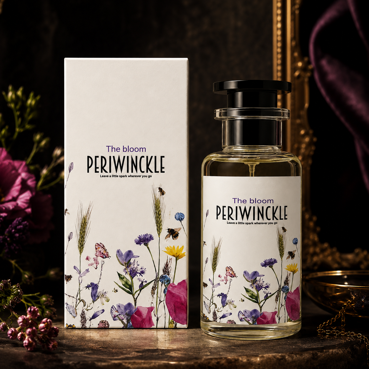 The Bloom 50ml floral parfum bottle in a soft lifestyle setting