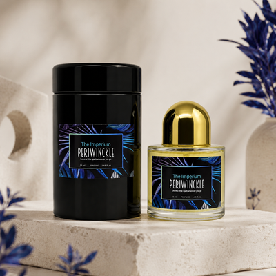 The Imperium 50ml parfum bottle and packaging in a styled product display